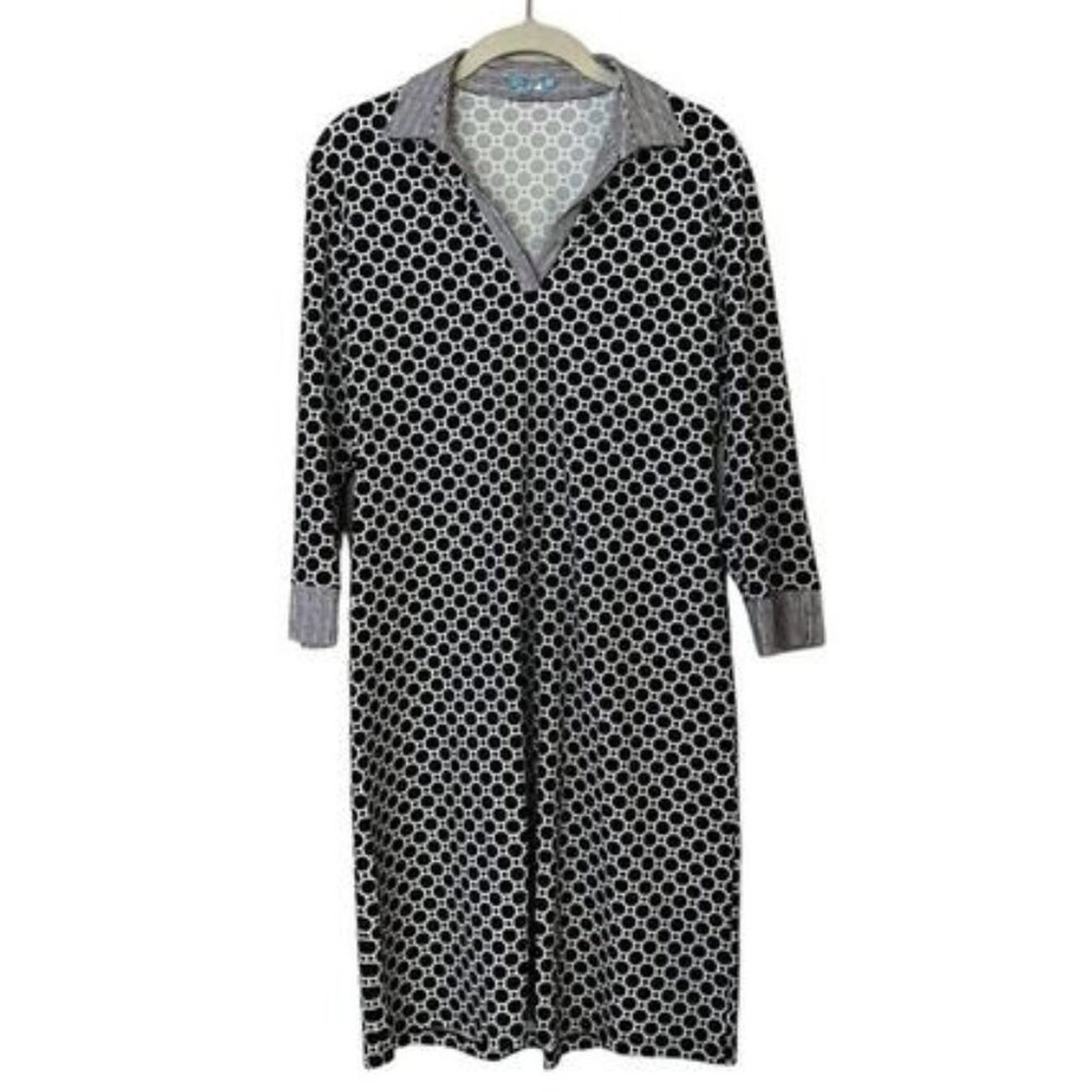 J. Mclaughlin Black Knit Falcon Dress Geometric Print Collared Women's Medium